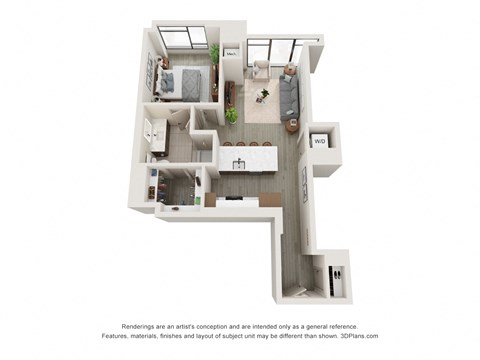 Floor plan for 1 bed, 1 bath, 755 sqft